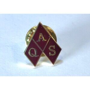 Vintage AQS Pin American Quilters Society Red Enamel Gold Tone Diamond Shape